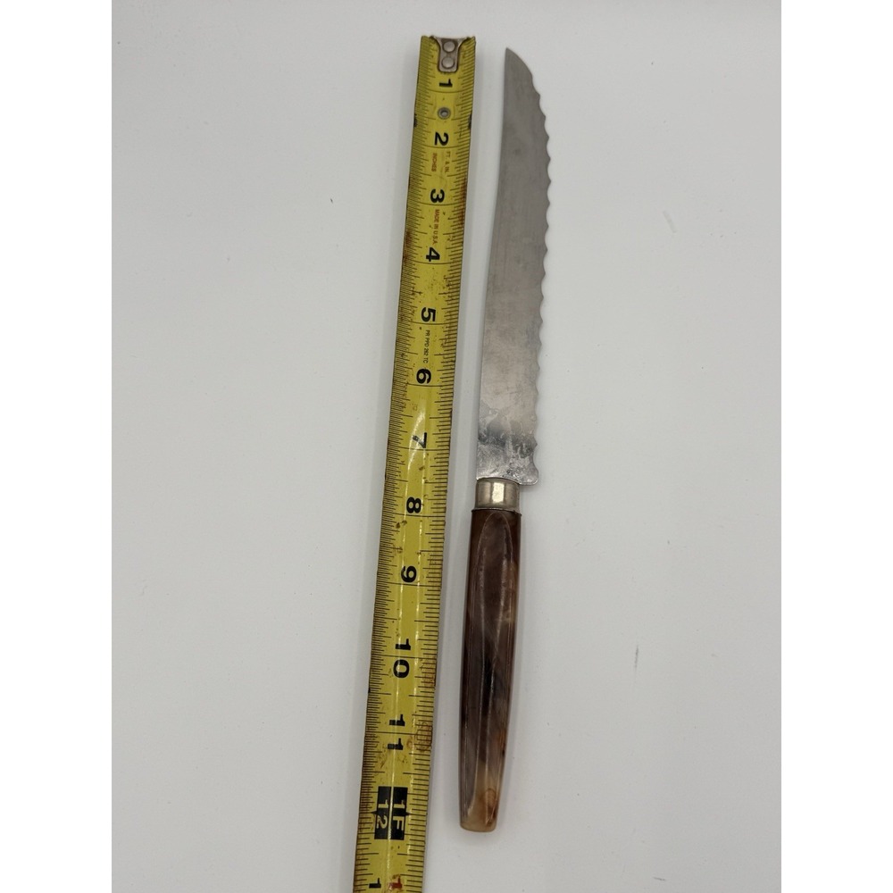 Vintage Regent Sheffield England Bread Knife Serrated Faux Horn Handle 12"